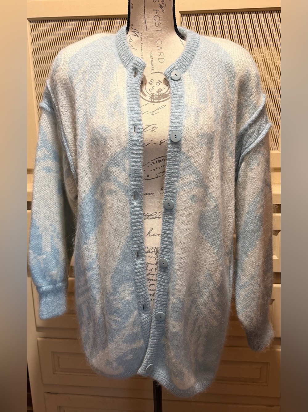 VTG Escada 3Pc Mohair Sweater Set Blue Cream Damaged As Is